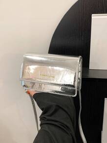 Mini Metallic Letter Graphic Flap Square Bag Funky - Silver - View 1