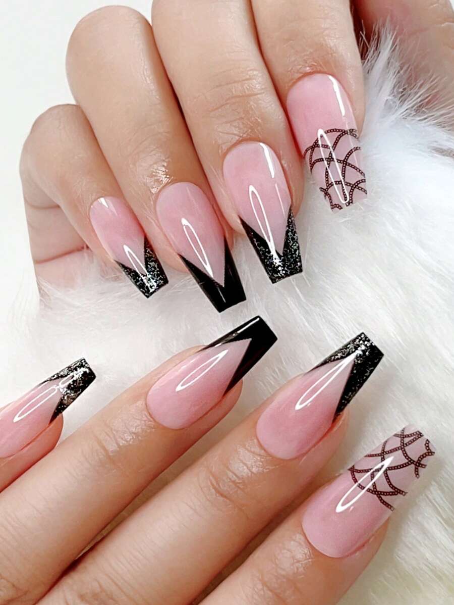 24pcs Glitter Fake Nail & 1sheet Tape & 1pc Nail File - Multicolor - View 1