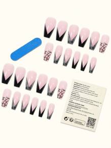 24pcs Glitter Fake Nail & 1sheet Tape & 1pc Nail File - Multicolor - View 2