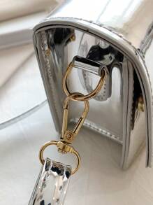 Mini Metallic Letter Graphic Flap Square Bag Funky - Silver - View 3