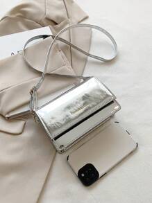 Mini Metallic Letter Graphic Flap Square Bag Funky - Silver - View 5