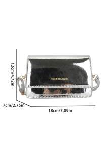 Mini Metallic Letter Graphic Flap Square Bag Funky - Silver - View 6