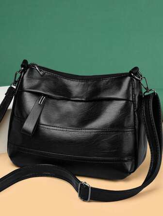 極簡斜挎包前拉鏈黑色極簡