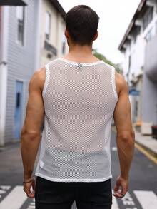 Manfinity Homme Men Solid Fishnet Mesh Tank Top - White - View 2