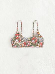 Swim Mod Summer Beach Floral Print Bikini Top - Multicolor - View 1