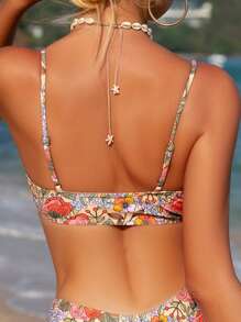 Swim Mod Summer Beach Floral Print Bikini Top - Multicolor - View 7