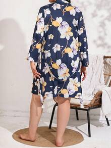 Plus Floral Print Belted Robe