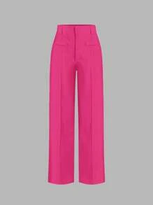 SHEIN MOD Pantalones rectos unicolor con costura delantera - Rosa Fucsia - Ver 1