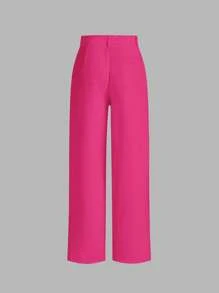 SHEIN MOD Pantalones rectos unicolor con costura delantera - Rosa Fucsia - Ver 2