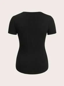 SHEIN Maternity Footprint and Letter Graphic Tee - Black - View 2
