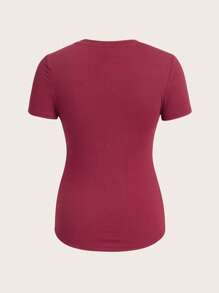 SHEIN 孕婦心和腳印印花褶邊T恤 - 酒紅色 - 查看 2