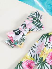 嬰兒女孩熱帶印花拉鍊前開衣式泳裝配頭帶 - 彩色 - 查看 7