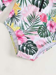 嬰兒女孩熱帶印花拉鍊前開衣式泳裝配頭帶 - 彩色 - 查看 8