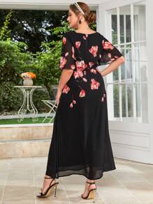 Modelyn Plus Floral Print Square Neck Dress