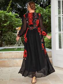 Modelyn 大碼印花腰帶雪紡連衣裙 - 黑色 - 查看 2