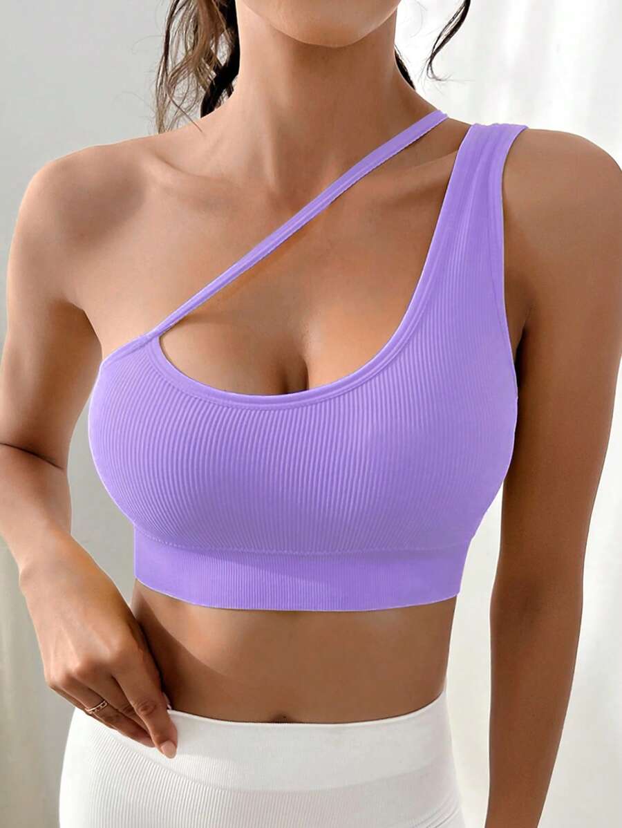 SHEIN Sport Studio Eenkleurig Sportbh Uitgeknipt Geplisseerde