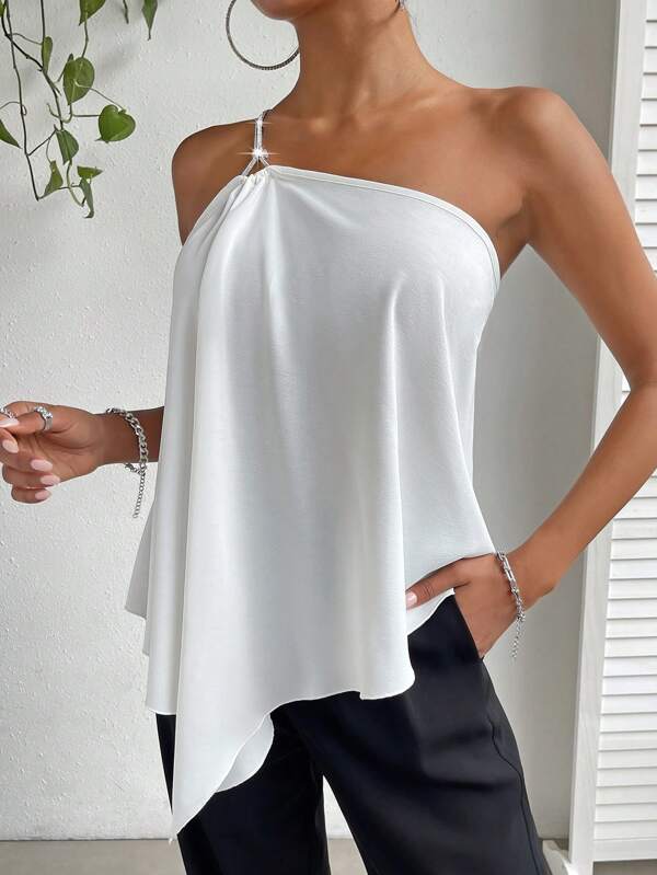 SHEIN Privé Topy Damskie Asymetryczny Sztuczny kamień Prosty Casual