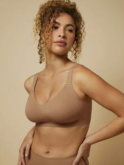 LUVLETTE حمالة صدر بدون حواف من نوع "دريم كيرف" بتغطية كاملة وبدعم جانبي من النوع اللاسلكي، لون بني، ملائمة للراحة والتمارين الرياضية، مقاس حر