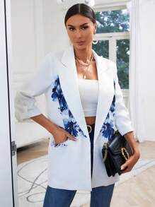 SHEIN Clasi 印花西裝領西裝外套 - 白色 - 查看 1
