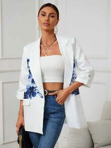 SHEIN Clasi 印花西裝領西裝外套 - 白色 - 查看 4