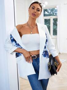 SHEIN Clasi 印花西裝領西裝外套 - 白色 - 查看 6