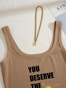 INAWLY 標語圖案背心上衣和腰部抽繩短褲 - 彩色 - 查看 4