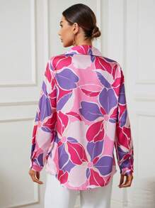 GENKIRA Camisa con estampado floral con botón delantero - Rosa Fucsia - Ver 2