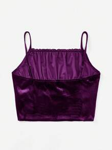 SHEIN EZwear Plus Ruched Bust Velvet Crop Cami Top - Purple - View 4