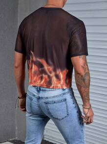 Manfinity Fever City Men Fire Print Mesh Tee - Black - View 2