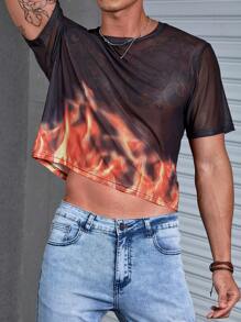 Manfinity Fever City Men Fire Print Mesh Tee - Black - View 5