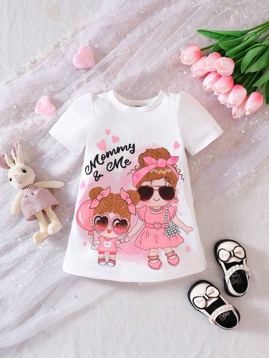 Baby Girl Figure & Letter Graphic Tee Dress - White - View 1