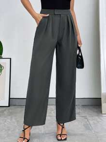 SHEIN Privé Quần nữ Túi Dây kéo Uốn nếp màu trơn Thanh lịch - Màu xám đen - Xem 1