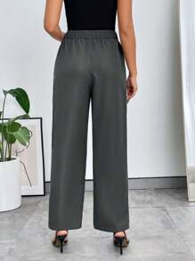 SHEIN Privé Quần nữ Túi Dây kéo Uốn nếp màu trơn Thanh lịch - Màu xám đen - Xem 2