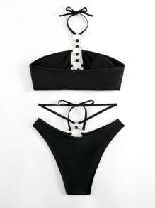 Swim SXY 環鏈掛脖比基尼泳裝 - 黑色 - 查看 3