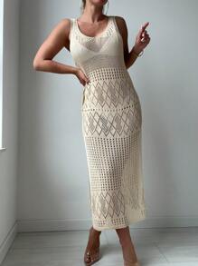 SHEIN Swim Váy hở đùi mùa hè không có bikini - Màu be - Xem 3