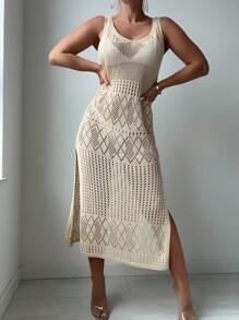 SHEIN Swim Váy hở đùi mùa hè không có bikini - Màu be - Xem 5