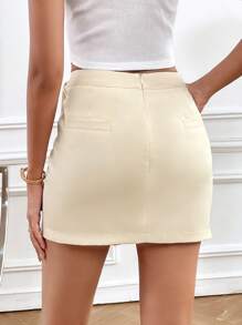 SHEIN Essnce Flap Pocket Wrap Knot Side Cargo Skirt - Apricot - View 2