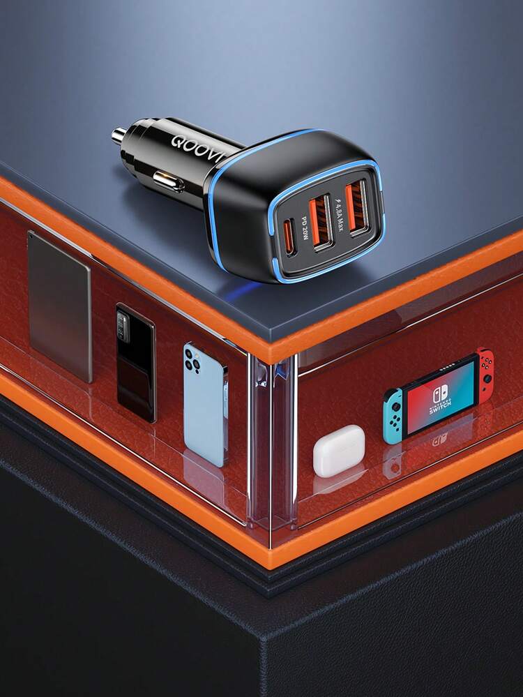 44W PD USB Type-C 3 יציאות טעינה מהירה לרכב תואם לאייפון - שחור - ראה 4