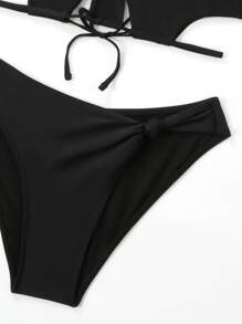 Cut-Out Knot Detail Bikini Set - Black - View 6