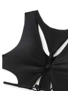 Cut-Out Knot Detail Bikini Set - Black - View 7