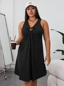 SHEIN EZwear Vestido tank vinculado con aro de corazón - Negro - Ver 3
