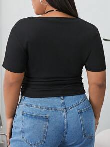 SHEIN EZwear Plus Solid Hanky Hem Tee - Black - View 2