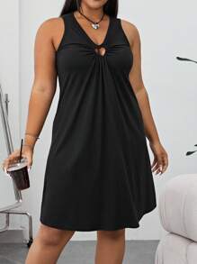 SHEIN EZwear Vestido tank vinculado con aro de corazón - Negro - Ver 4