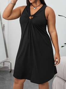 SHEIN EZwear Vestido tank vinculado con aro de corazón - Negro - Ver 5