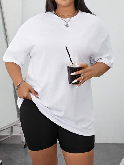 SHEIN EZwear Plus Solid Drop Shoulder Tee