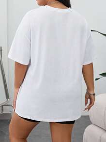 SHEIN EZwear Plus Solid Drop Shoulder Tee - White - View 2