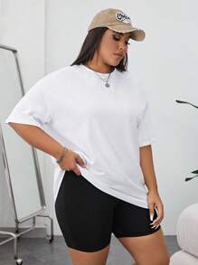 SHEIN EZwear Plus Solid Drop Shoulder Tee - White - View 4