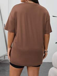 SHEIN EZwear Áo thun Plus size Slogan Giải trí - màu nâu - Xem 3