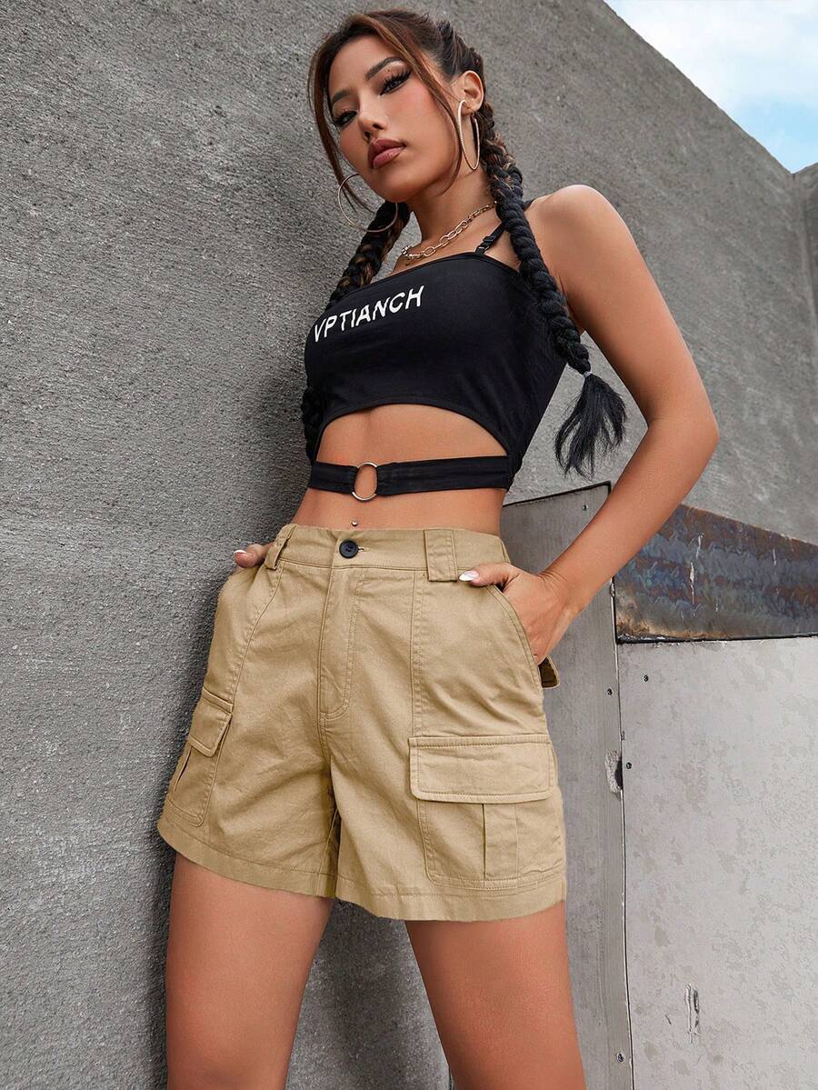 Flap Pocket Cargo Shorts Casual Summer - Khaki - View 1