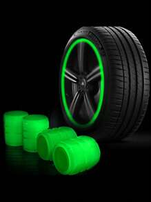 4pcs ABS Glow In The Dark Car Tire Valve Cap - Green - View 1